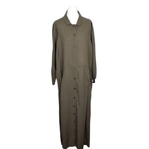 POETRY Olive green Gingham Wool Blend Maxi Shirt Dress Sz 14 Lagenlook Artsy